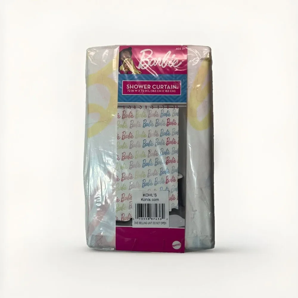 Mattel Barbie All Over Rainbow Logo Shower Curtain 72x72 NEW.Kids bathroom decor
